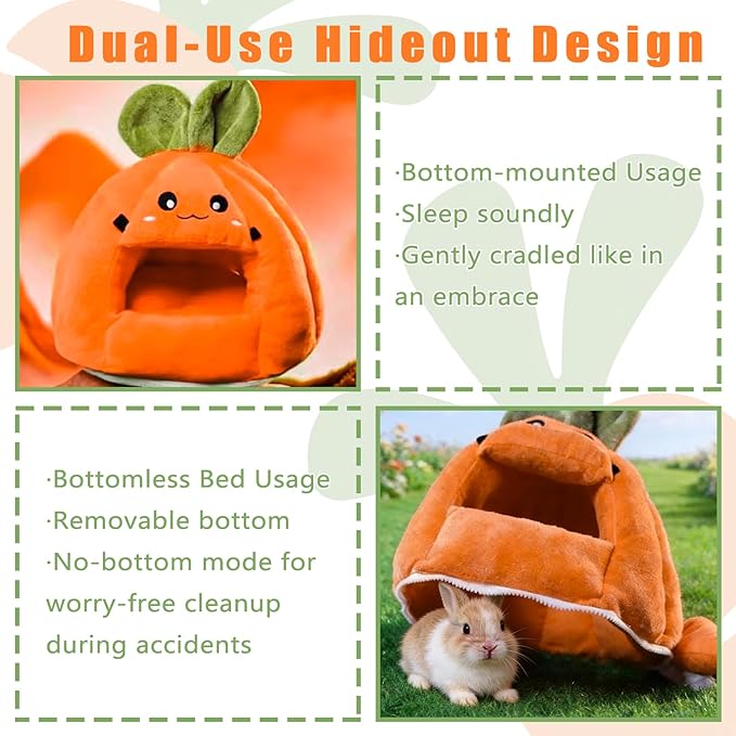 Guinea Pig Hideout, Hamster Cage Accessories,Carrot Shape Bed with Warm Fleece,Washable Hamster Hammock,Small Animal Houses & Habitats for Rat,Sugar Gliders,Squirrels, Hedgehog(S)