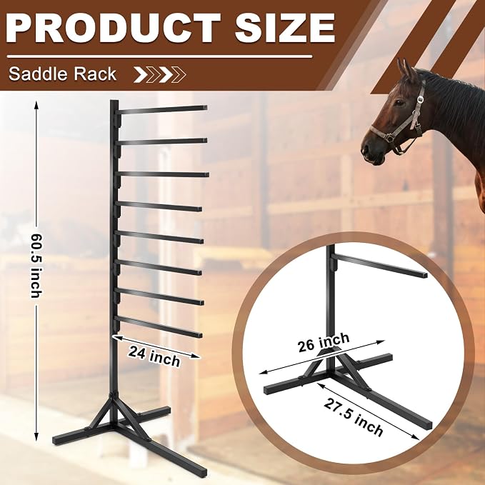 8-Tier Saddle Pad Rack with Stand, Long Rack Arms Horse Blanket Holder Horse Pad and Blanket Storage for Tack Room Organization Trailer Accessories