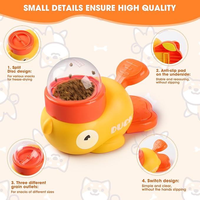 Cat Puzzle Treat Dispenser,Interactive Dog Puzzle Treat Feeder,Duck-Shaped Puzzle Toy Prevents Bloating,Food Puzzle Slow Feeder Adjustable Food Outlet for Small Cats,Dogs,Other Pets (Yellow)