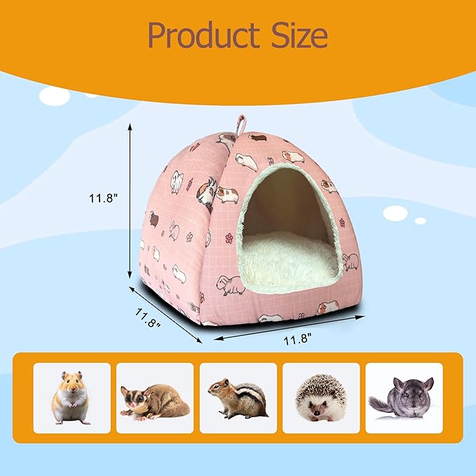 Guinea Pig Hideout Bed 11.8-Inch Cube - Cozy Small Animal House for Guinea Pigs, Chew-Proof Hideaway with Ventilation (Pink, Adorable Guinea Pig Print)
