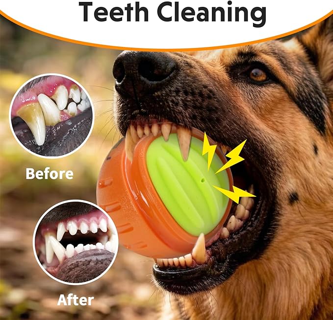 Dog Toy Ball, Indestructible Squeaky Ball for Aggressive Chewers, 3" TPR Rubber Clean Teeth, Relieve Anxiety & Boredom, Interactive Fetch Toy for Medium Large Dogs, Pools &Outdoor Play(Orange)