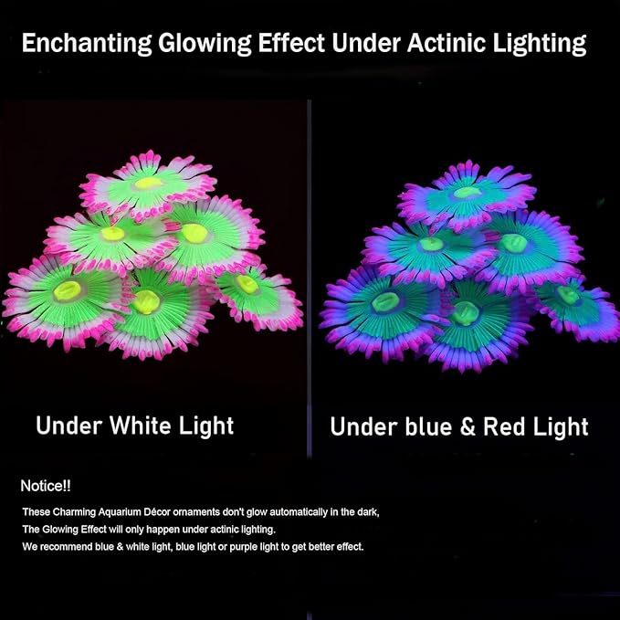 ZtohPyo Glowing Effect Soft Anemone Aquarium Fish Tank Decorations Silicone Glow in The Dark Artificial Ornament Plants for Aquarium Landscape Small/Large Fish Bowl Decor Accessories
