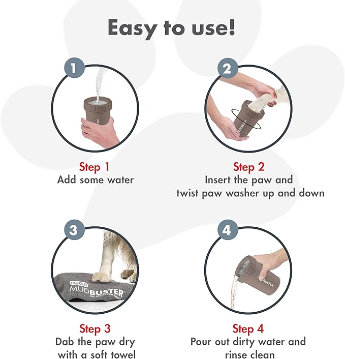 Dexas MudBuster Medium Dog Paw Cleaner in Taupe - Fits 1.5"-2.5" Wide Paws, Portable Paw Washer for Muddy Paws, Dog Paw Cleaning Cup with Gentle Silicone Bristles, Quick Clean Pet Paw Washer
