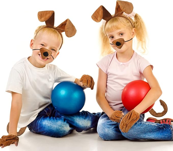 Syhood Puppy Dog Costume Set Ears Headband Bowtie Nose Tail Paw Gloves Accessories for Carnival