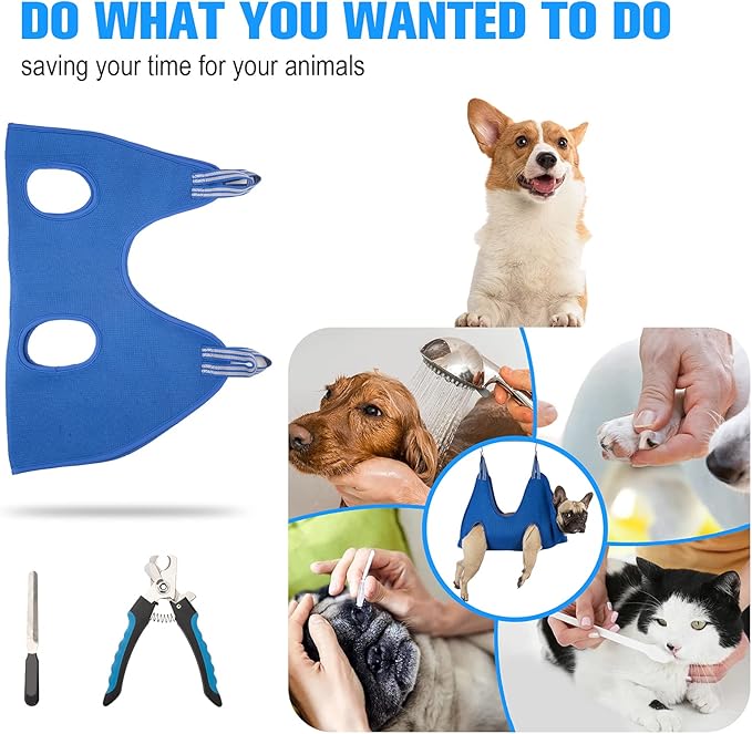 Kkiimatt Pet Dog Grooming Hammock Harness, Dog Nail Hammock, Hanging Harness Nail Trimming,Grooming Sling Holder Helper for Clipping/Cutting,Hanger Restraint Bag with Nail Trimmer.