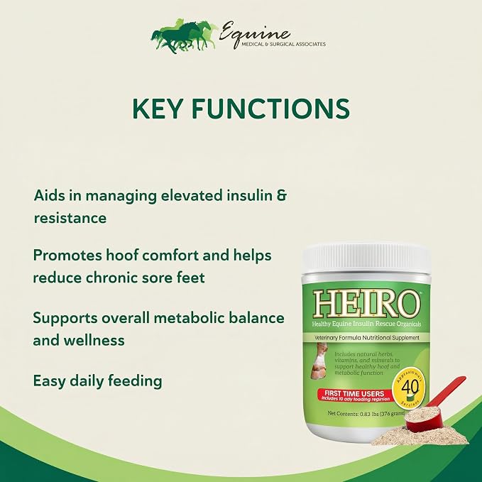HEIRO Healthy Equine Insulin Rescue Nutritional Supplement for Horses, Natural Herbal Blend with Magnesium & Vitamin E, Supports Normal Metabolic Function & Hoof Comfort (40 Servings)