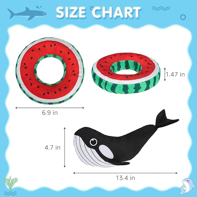 SCENEREAL Dog Water Toy for Medium Small Dogs- 2 Pack Floating Dog Toys Squeaky Toys for Pool Fetch, Whale & Watermelon Shape Durable Pet Chew Toy Summer Outdoor Interactive Play