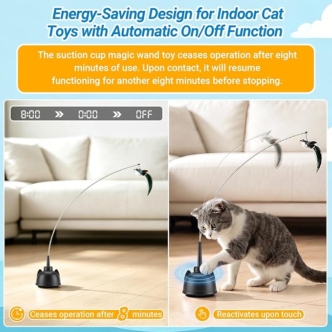 Interactive Cat Toys for Indoor Cats Toy Wand 360° Flying Bird Cat Toy | 2 Speed Adjustable Flying Bird Cat Toy Automatic Cats Toys with Self ON/OFF Feather Toy Suction Cup Electric Cat Teaser Wand