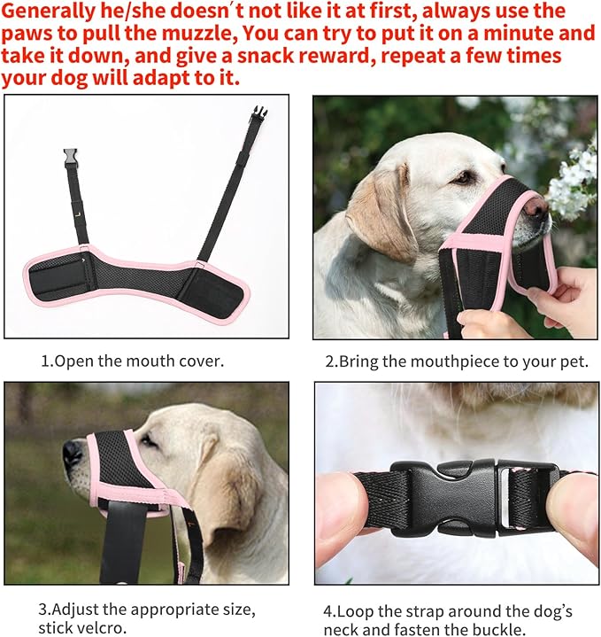 HEELE Dog Muzzle,Soft Nylon Muzzle Anti Biting Barking Chewing,Air Mesh Breathable Drinkable Adjustable Loop Pets Muzzle for Small Medium Large Dogs 4 Colors 4 Sizes (Pink, XL)