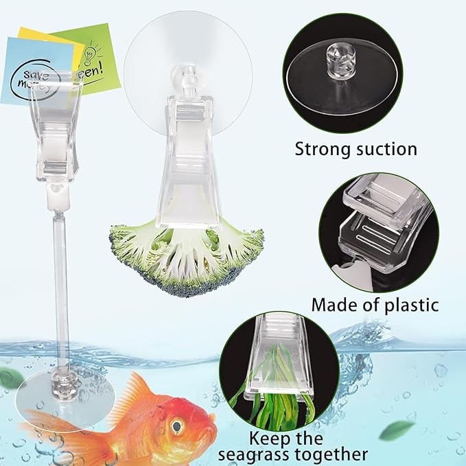 6 Pack Veggie Aquarium Seaweed Clips Fish Food Holder Wide Mouth Clips Plants Suction Cups Algae Clip for Freshwater and Marine Fish Tank (Small Clip)