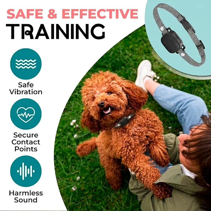 Bark Collar for Small/Medium Dogs, No Shock Anti Bark Collar, Rechargeable Anti Barking Collar w/2 Vibration & Beep Modes, Waterproof Shockless Smart Dog Stop Barking Control Device (Anthracite)