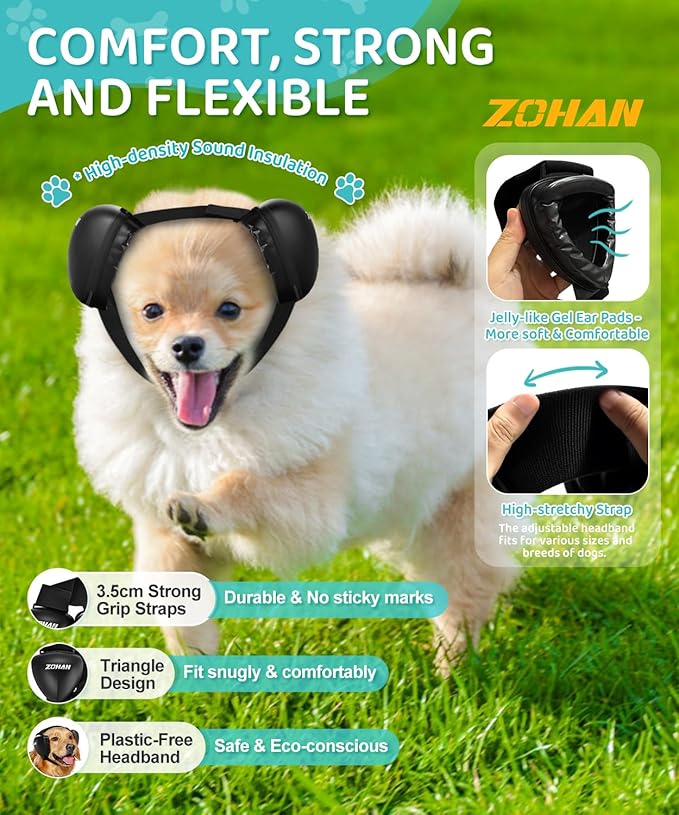 ZOHAN DG02 Upgraded Dog Ear Muffs Noise Protection - Dog Headphones Noise Cancelling with No Plastic for Fireworks, Thunder
