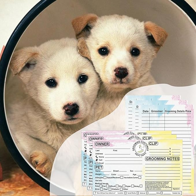 Cat Pet Dog Grooming Cards 8x5 inch Groomer Client Profile Service Record Clip Card Business Data Client Page Cards for Professional Pet Groomers, Kennel Care 50 Pack (Yellow)