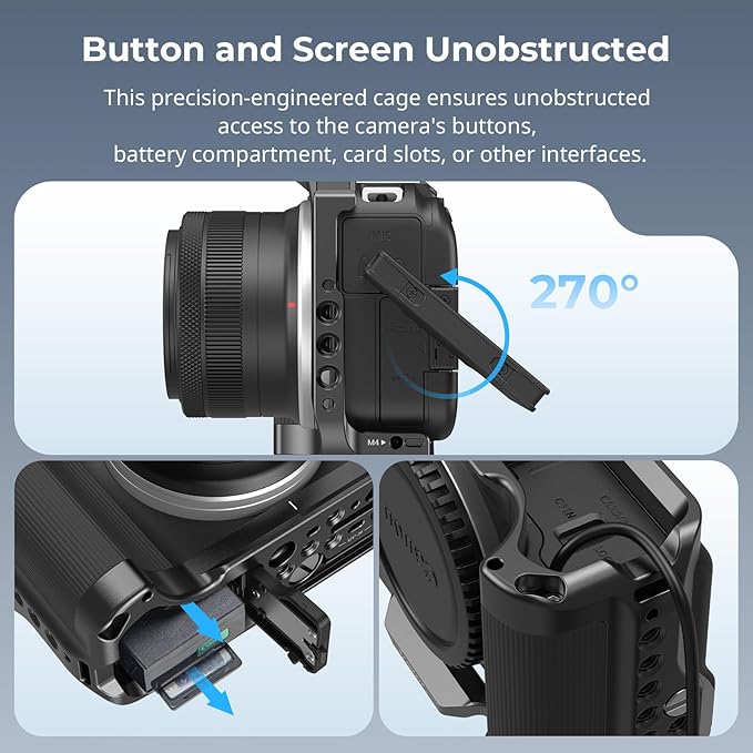 SmallRig R50 V Camera Cage for Canon R50V, Built-in Ergonomic Silicone Grip, QR Plate for Arca, 1/4"-20 Threaded Hole, 3/8"-16 Holes for ARRI, Cold Shoe, QD Sockets, Vertical Shooting(Black)-5427