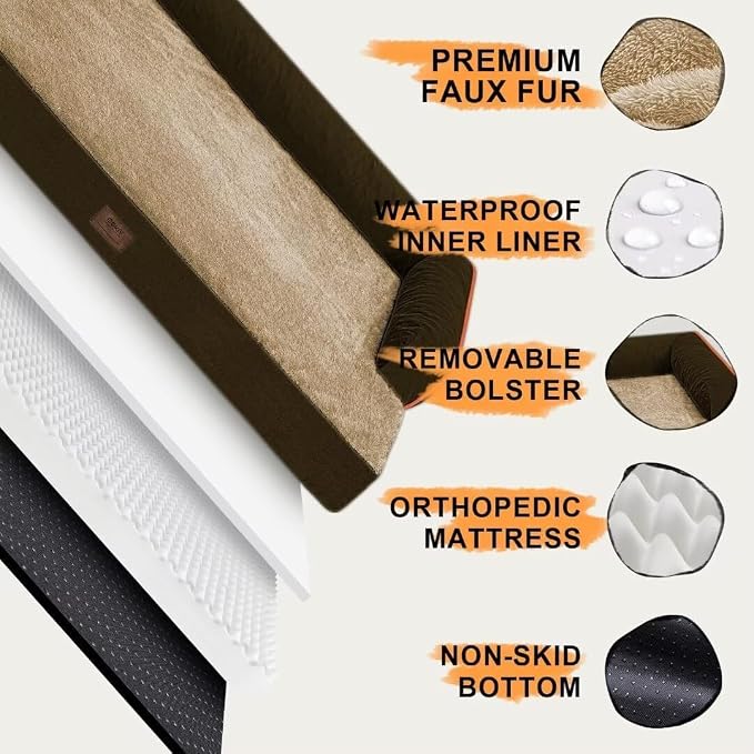 MEKIY Orthopedic Dog Sofa Bed with Bolster for Small Dogs Cats | Pillow Support for Neck Relief, Egg Crate Foam, Waterproof Liner, Anti-Slip Bottom, Removable Bolster Cover, 20 x 15 Inch