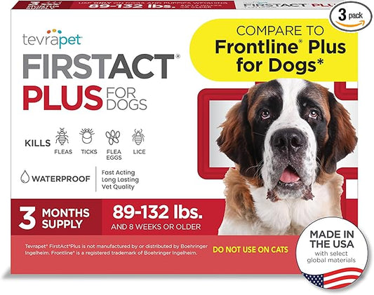 FirstAct Plus Flea Treatment for Dogs, Extra Large Dogs 89+ lbs, 3 Doses, Same Active Ingredients as Frontline Plus Flea and Tick Prevention for Dogs