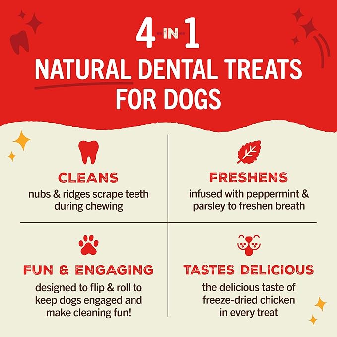 Stella & Chewy's Dental Delights with Freeze-Dried Chicken - Large Dental Treats for Dogs, 5.5 Ounce Bag