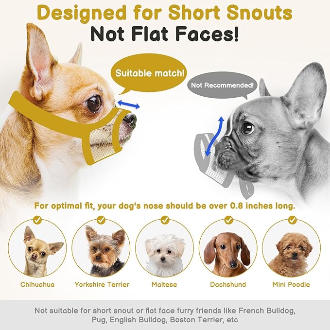Mayerzon Mesh Muzzle for Small Medium Dogs Anti-Biting, Focus on Short Snout Dogs, Opening Front Muzzle for Jack Russell Terrier Dachshund, Breathable Fabric, Allow Panting, for Grooming Vet Visits