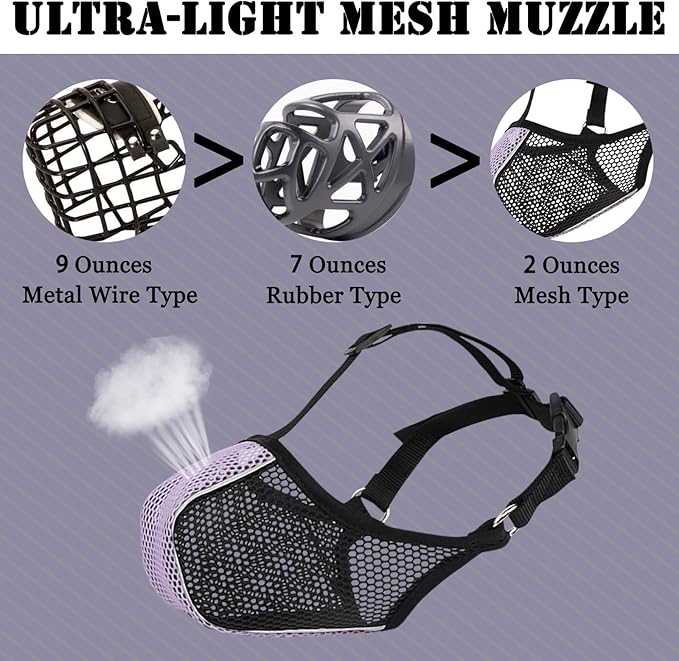Mayerzon Dog Muzzle, Patented Mesh Soft Muzzles for Large Medium Small Dogs Poodle Husky Doberman Labrador Retriever for Scavenging Grooming Biting Chewing, Breathable Reflective Mussel with Collar