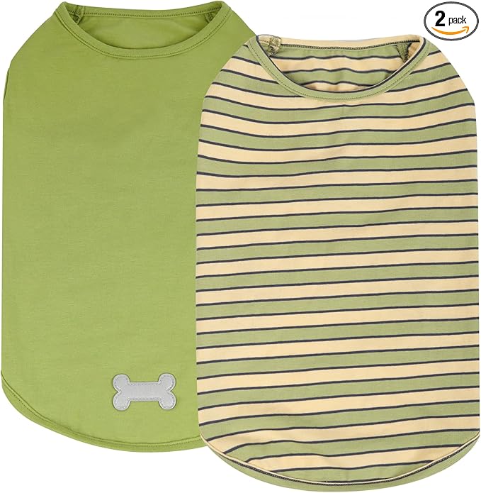 KYEESE 2Pack Dog Shirt, Soft Striped Dogs T Shirts, Lightweight Doggie Tank Top Cat Clothes, Sleeveless Dog Shirt for Small Dogs, Stretchy Pet Vest, Green, Small
