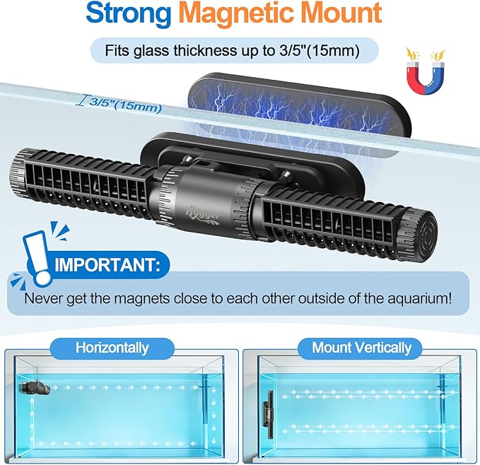 hygger Aquarium Crossflow Wave Maker, Adjustable Direction & Flow Gyre Wavemaker 5 Wave Modes & Tidal Mode Magnetic Powerhead Circulation Pump with Controller For Saltwater Coral Reef Tank 2000GPH