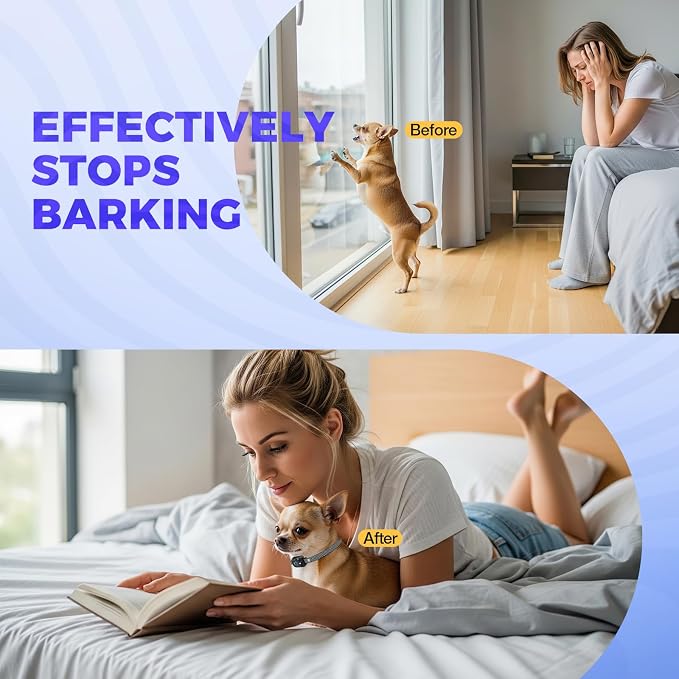 PcEoTllar Dog Bark Collar, Adjustable Beep & Vibration Mode, Rechargeable, Waterproof, Anti Barking Collar for Small Medium Dogs