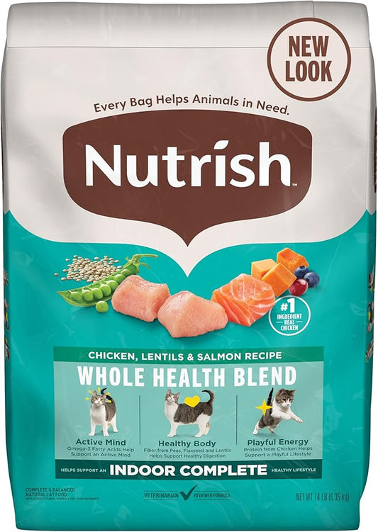 Nutrish Indoor Complete Chicken, Lentils & Salmon Recipe Dry Cat Food 14 lb. Bag, Packaging May Vary (Rachael Ray)