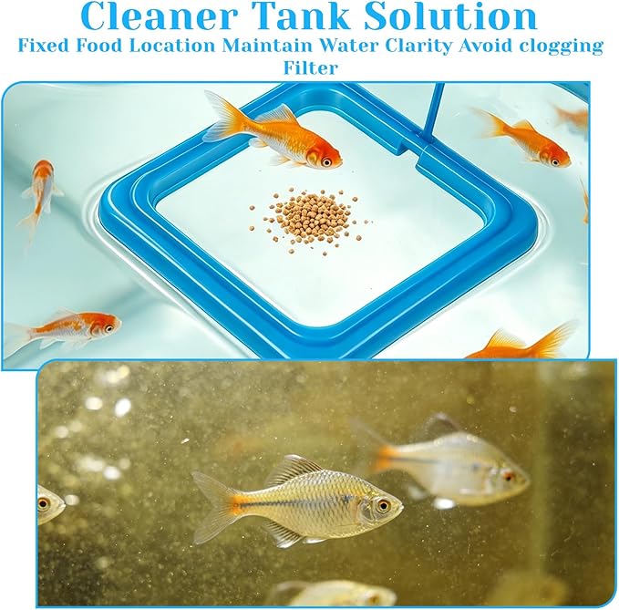 4 Pcs Fish Feeding Ring, Round & Square Floating Aquarium Feeding Ring with Suction Cup, Easy to Use for Betta, Goldfish, Guppy, Turtle & Small Fish (Blue)