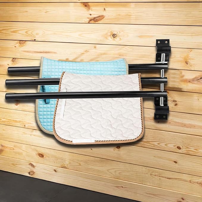 2 Pack Saddle Pad Rack with 3 Bar,Wall Mounted Swinging Horse Blanket Rack for Hanging Blankets & Pads, Ideal for Horse Stall, Tack Room, Stable and Barn