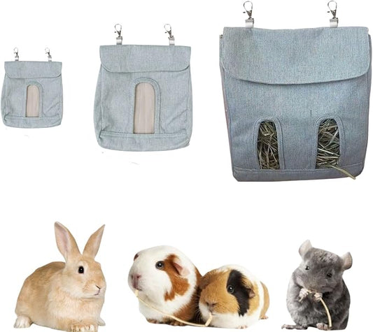 Rabbit Hay Feeder,Hanging Guinea Pig Hay Feeder Storage,Hay Bag for Chinchilla Hamsters Rabbit Guinea Pig Small Animals (3PC, Blue)