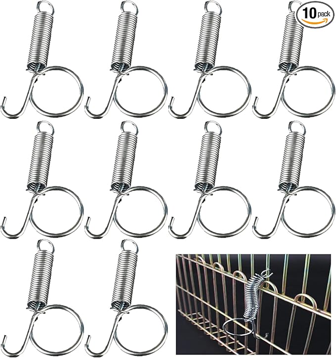Spring Cage Latch Door Spring Hook Metal Finger for Fixing Rabbit, Dog, Cat, Parrot, Guinea Pig, Bunny, JSM Pet Cage Door(10Packs)