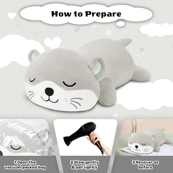 Finebee Weighted Otter Stuffed Animals, Cute Weighted Otter Plush, Soft Stuffed Weighted Plushie Birthday for Kids & Adults (13.8" 1.6Lbs)