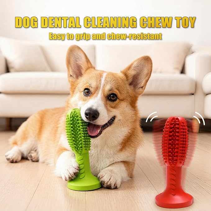 Dog Chew Toys, Interactive Suction Cup Toothbrush Chew Toy for Puppy Teething, Rubber Teeth Cleaning Stick with Treat Holder for Small and Medium Dogs (Green)