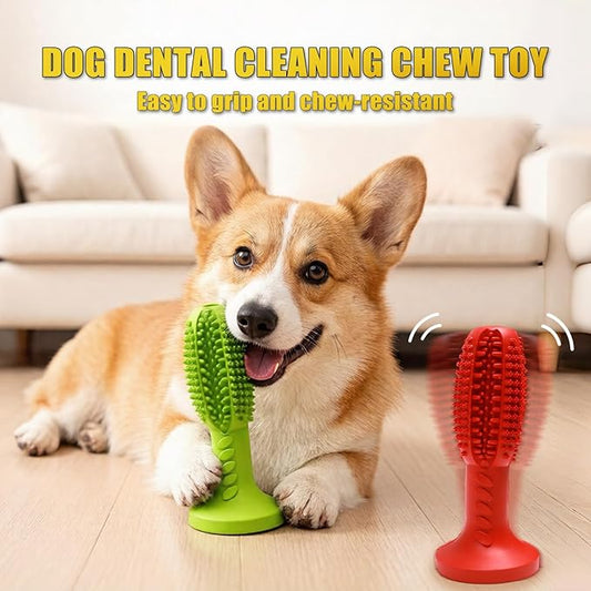 Dog Chew Toys, Interactive Suction Cup Toothbrush Chew Toy for Puppy Teething, Rubber Teeth Cleaning Stick with Treat Holder for Small and Medium Dogs (Green)
