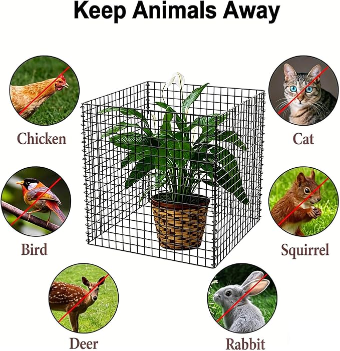 (6 Packs) Plant Protectors from Animals, 14.8" Lx14.8 Wx15.7 H Heavy-Duty Large Wire Plant Cages, Keep Rabbits Out for Vegetables, Shrubs & New Plants