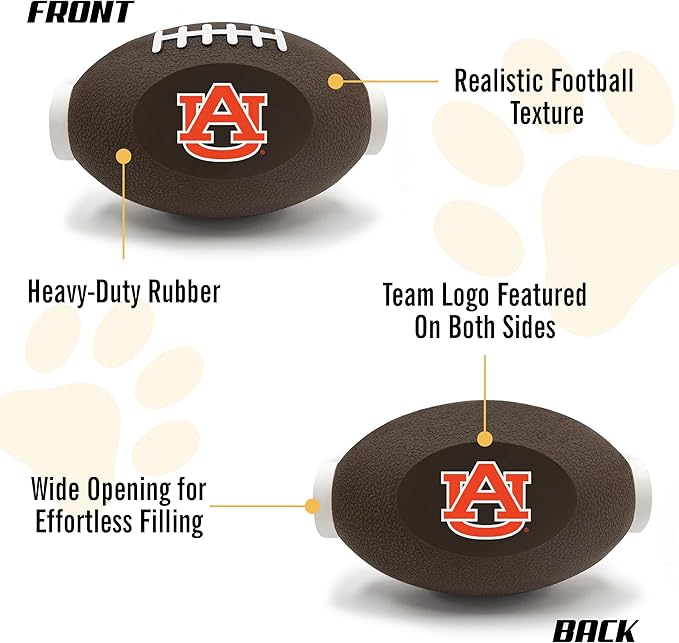NCAA Auburn Tigers Football Treat Dispensing Toy for Dogs and Cats, Rubber Ball Dog Toy, Interactive Fun Dog Treat Toy, Natural Rubber Dog Feeding Toy