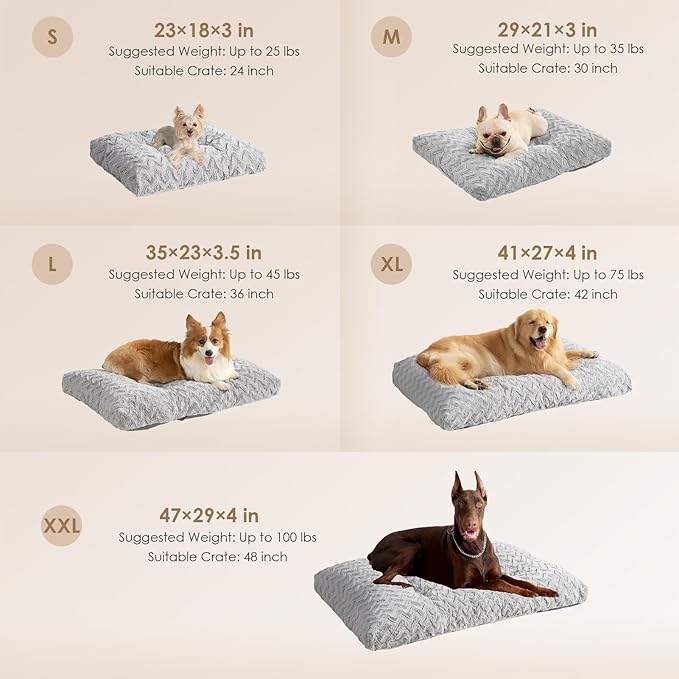 EHEYCIGA Washable Small Dog Bed for Crate 23x18 Inch, Reversible Kennel Pad for Puppy Weight Up to 25 lbs, Plush and Comfy Pet Sleeping Mat, Grey