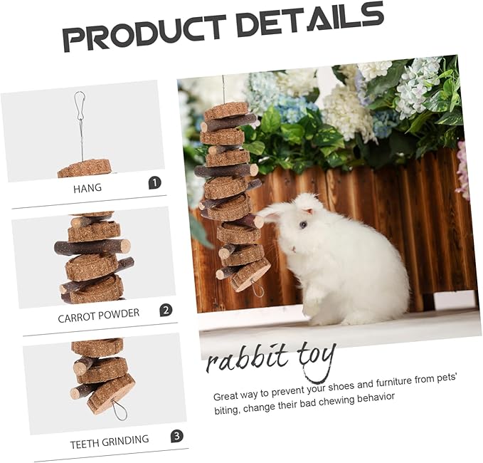 Totority Natural Carrot Branch Molar Chewing for Rabbits and Small Pets Healthy Teeth Cleaning Bunny and Guinea Pig Dental Care Treat Safe Non-Toxic Small Animal