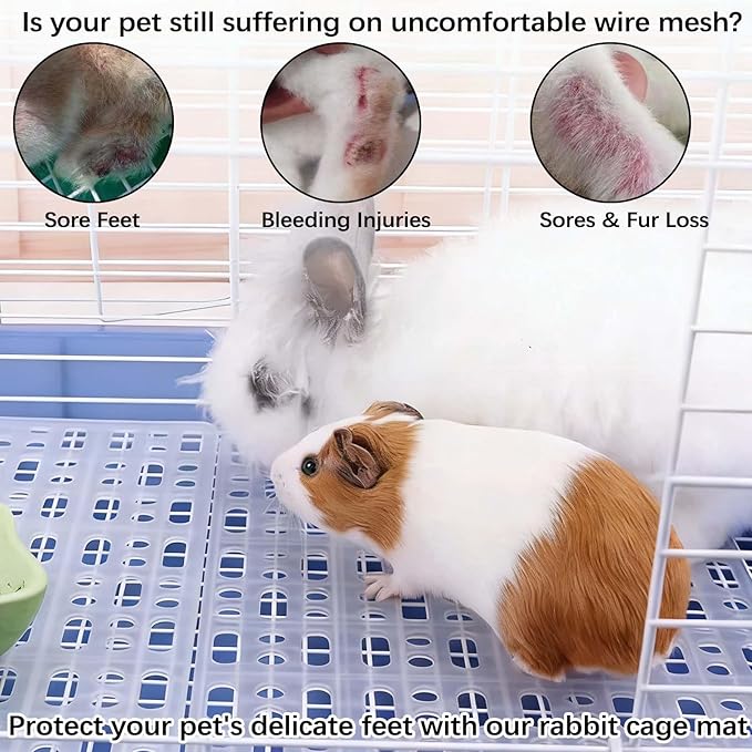 kathson 4 Pcs Rabbit Feet Pad Plastic Bunny Cage Floor Mat Foot Resting Hole Leak Water Nest Mat Pet for Small Animal Hamster Rat Chinchilla Guinea Pig Cats Dogs (White)