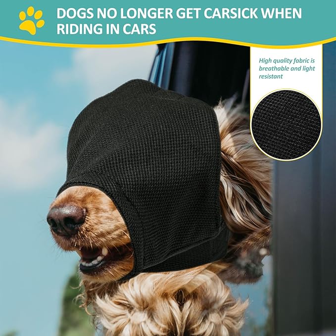 OHCOZZY Dog Calming Cap Eye Mask for Anxiety, Adjustable Nylon Pet Eye Cover for Grooming & Nail Trimming(S,Black)