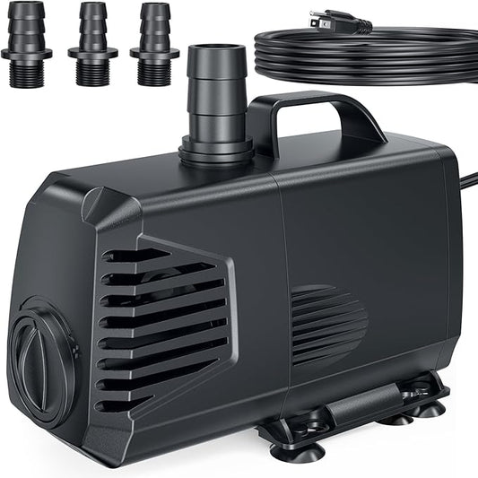 POPOSOAP 880GPH Submersible Pump(3200L/H, 85W), Ultra Quiet Fountain Pump with Over Heating Protection & Filter Sponge 10.5ft High Lift for Pond, Fish Tank, Aquarium, Hydroponics, Waterfall Q105