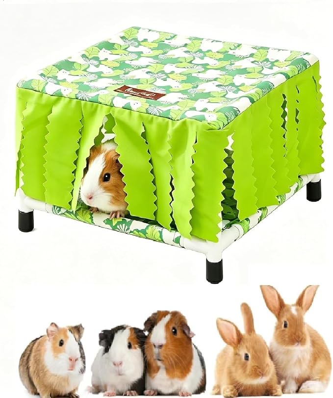 Guinea Pig Hideout with Curtain,Machine Washable Guinea Pig Hide Tent Houses & Habitats,Ideal Hides for Small Pets, Can be Assembled into Other Shapes,for Bunny Hedgehog(Green)