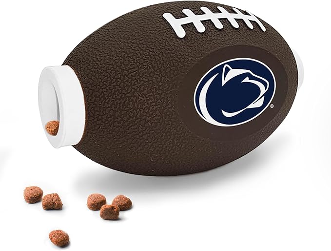 NCAA Penn State Nittany Lions Football Treat Dispensing Toy for Dogs and Cats, Rubber Ball Pet Toy, Interactive Fun Doggie Treat Toy, Natural Rubber Feeding Toy