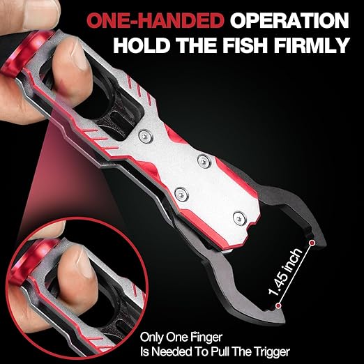 Ghosthorn 11" Aluminum Alloy Fish Lip Gripper with Scale - 40lbs Saltwater Fishing Grabber Tool, 360° Swivel Non-Slip Handle, Corrosion-Resistant Fish Holder for Caught Fish, Fish Control Tackle
