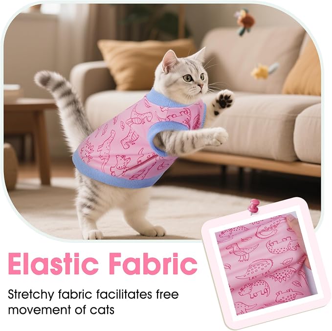 DENTRUN Sleeveless Cat Vest, Dinosaur Print & Ultra-Soft Dralon Fleece | Breathable, ultra-soft Dralon fleece, dinosaur print, sleeveless for freedom, all-season indoor/outdoor wear, XS-XXL sizes