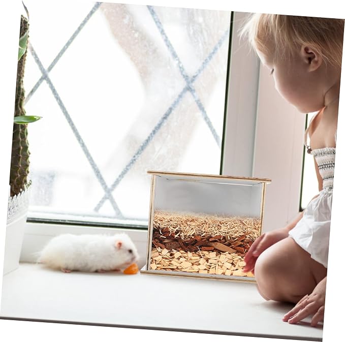 Garneck Household Multi-Function Wooden Chinchilla Bathtub Sand Bath Feature for Pets Transparent Design for Easy Cleaning for Hamsters and Guinea Pigs