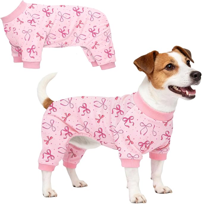 Dog Pajamas for Small Medium Dogs Recovery Suit Dog Pjs Dog Onesie Cute Soft Breathable Puppy Pajamas Pet Spring Summer Stretchy Pjs for Boy Girl - Pink Bows