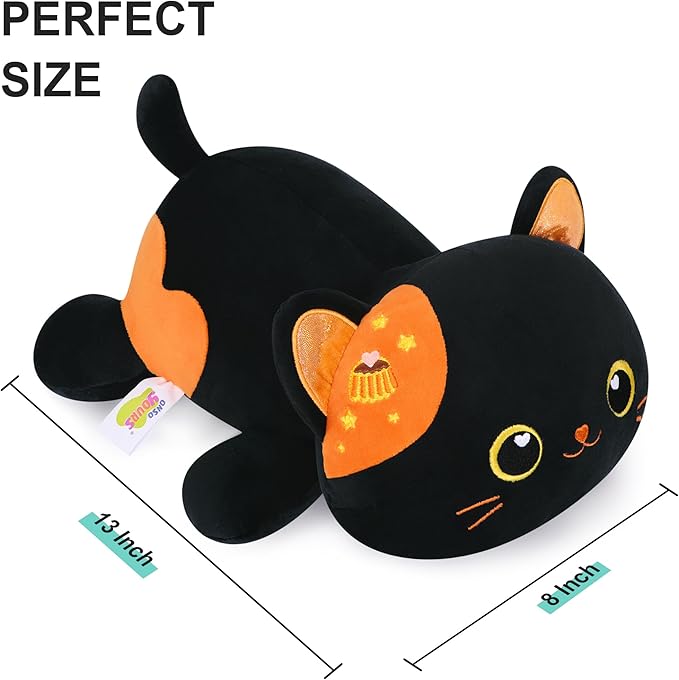 Onsoyours Original Cat Plush 13 Inch Kitty Plushies Toy Kitten Stuffed Animal Soft Pillow Kawaii Plushie Gift for Kids & Adults (Black Cat, 13")