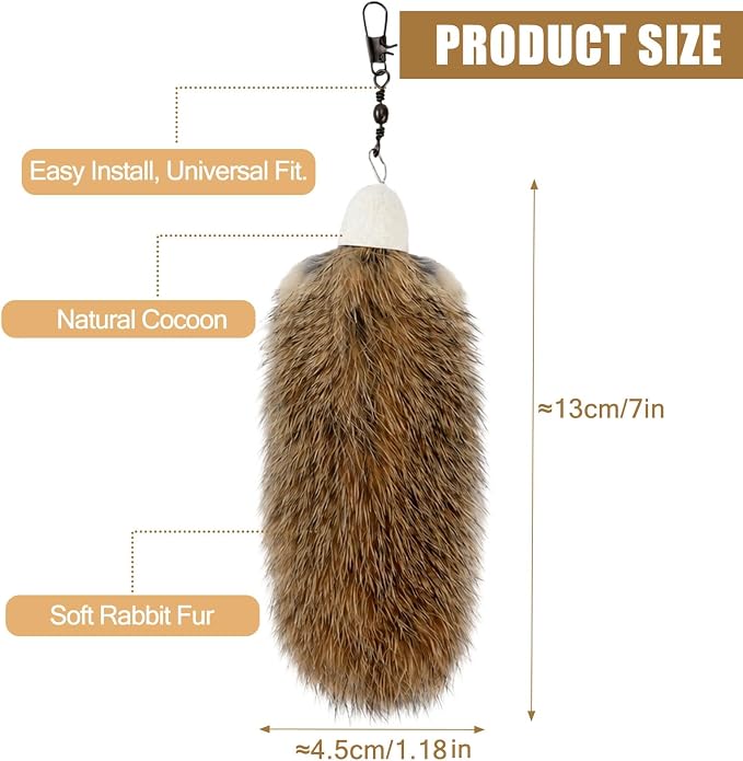 3 Pack Natural Rabbit Fur Cat Toy Refills, Handmade Interactive Cat Wand Attachments Cat Teaser Wand Replacement Head for Indoor Cats and Kittens