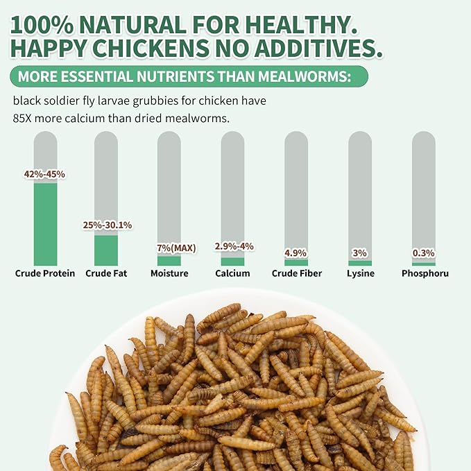 5LB Dried Black Soldier Fly Larvae for Chickens,High Calcium,Non-GMO,60-100X More Calcium Than Mealworms,Treat for Laying Hen,Ducks,Wild Birds,Turtles